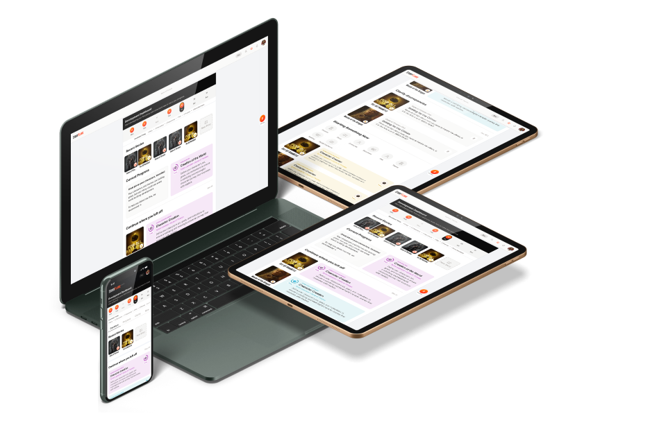 StoryFlame on a laptop, tablets and a phone