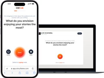 StoryFlame asking a question on a phone and a laptop